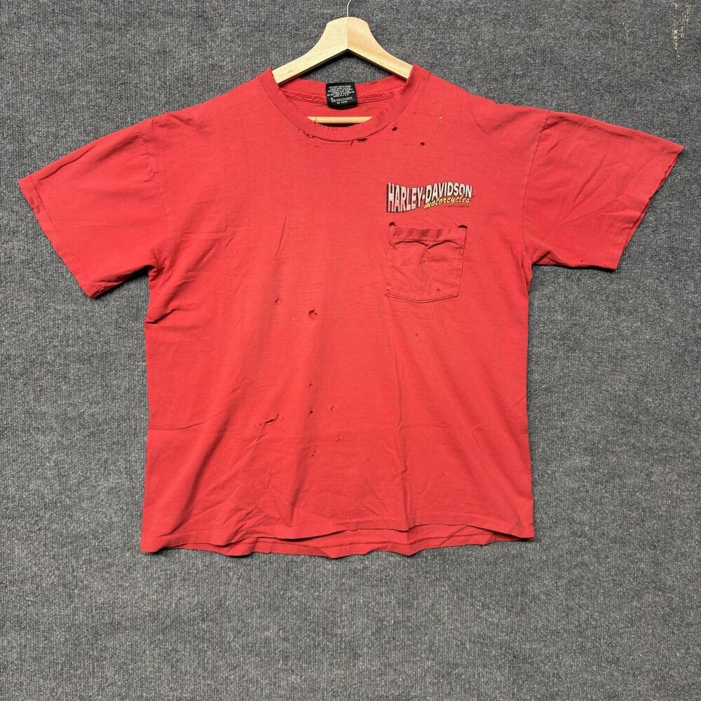 Vintage Harley-Davidson Selvage Pocket T Mens XL Augusta GA Distressed 1992 Thin